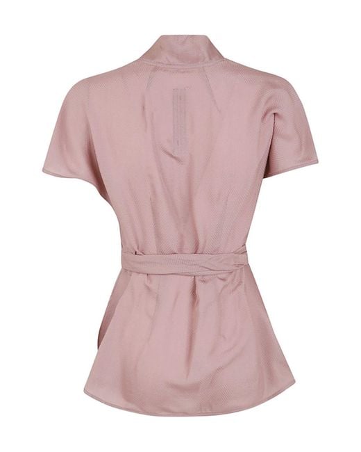 Rick Owens Pink Waffle-Effect Wrap Blouse