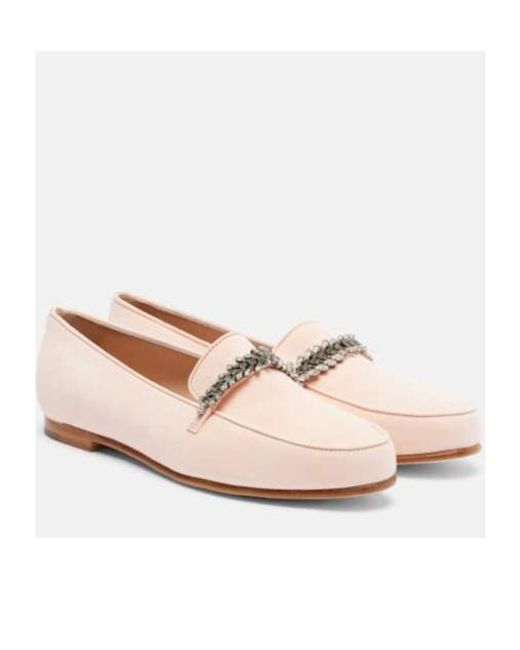 Manolo Blahnik Pink Pisufa Embellished Suede Loafers