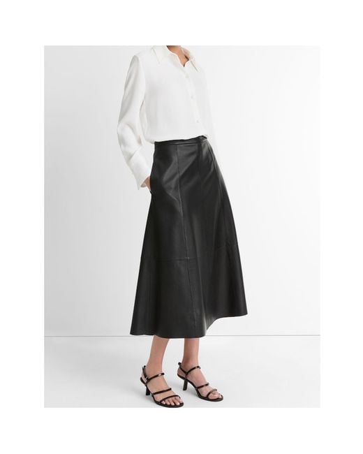 Vince Black Mid-Waist Trumpet Leather Skirt