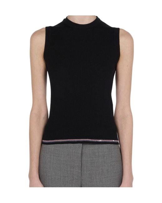 Thom Browne Black Rwb Stripe Ribbed Top