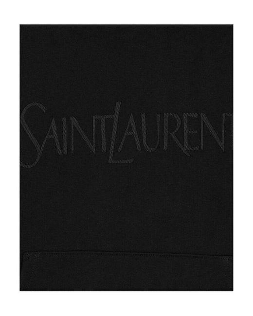 Saint Laurent Black Logo Detailed Drawstring Hoodie