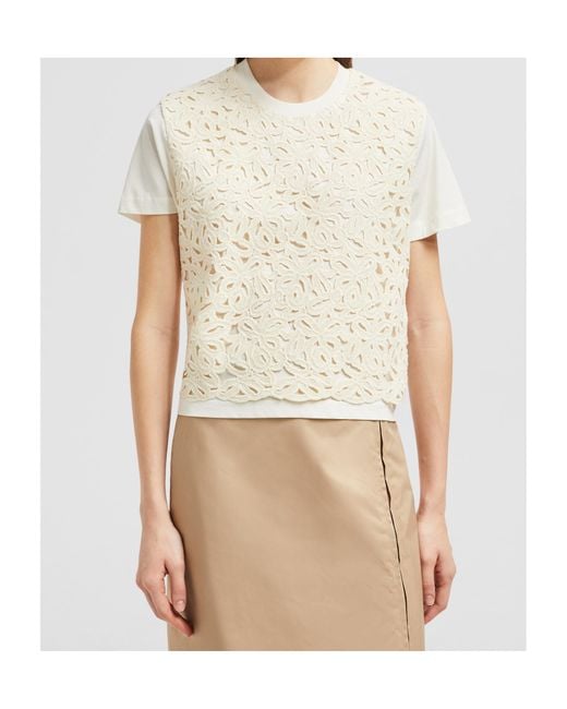 Moncler White Macramé Crewneck T-Shirt