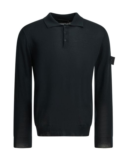 Stone Island Black Long Sleeve Polo Shirt for men