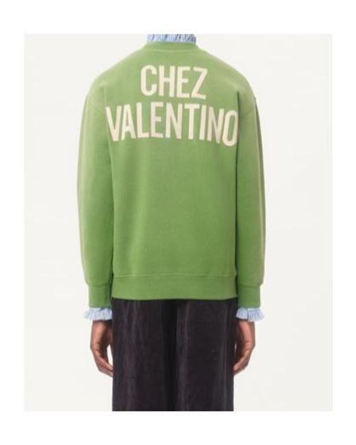 Valentino Green Cotton Sweatshirt With Chez Print for men