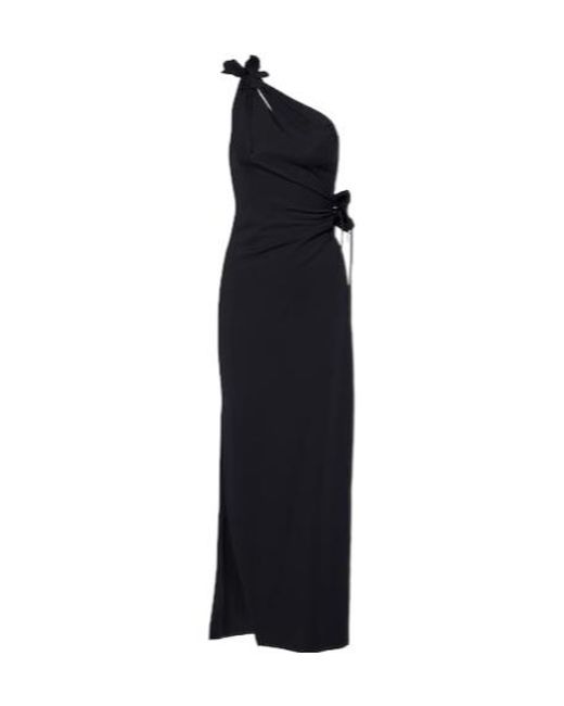 Coperni Black Asymmetrical Cocktail Dress With Floral Appliqués