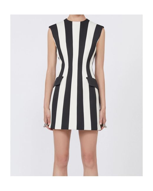 Sportmax Black Hourglass Striped Sleeveless Mini Dress