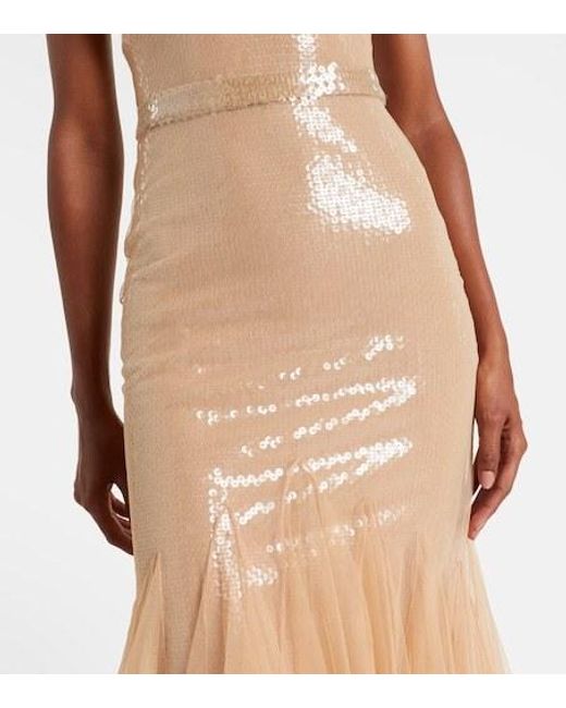 David Koma Natural Sequined Tulle Gown