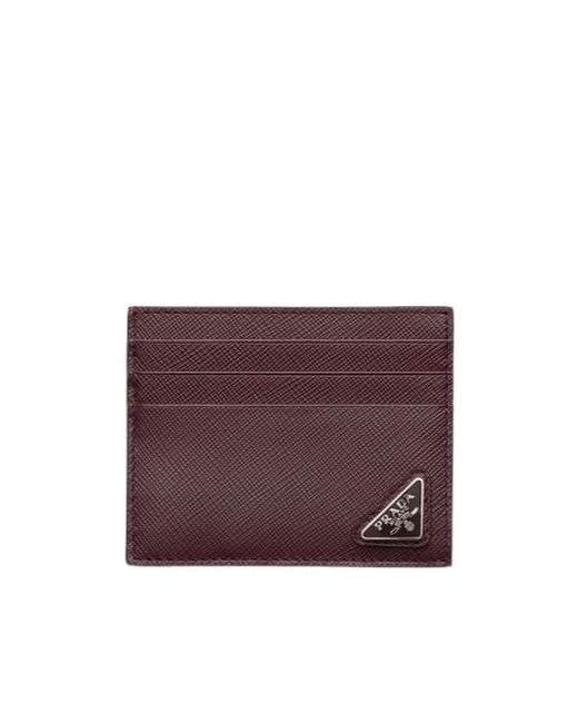 Prada Purple Logo Plaque Cardholder for men