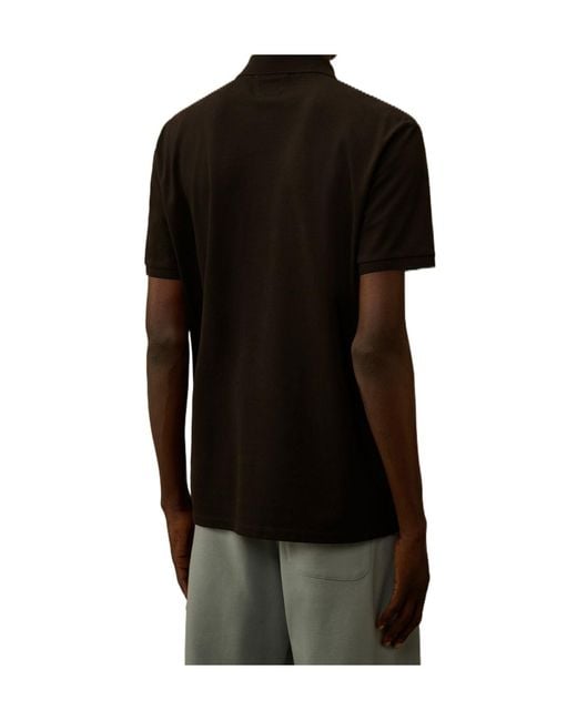 C P Company Black Piquet Short Sleeved Point Collar Polo Shirt for men