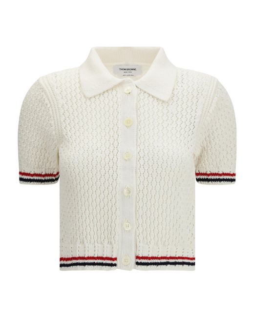 Thom Browne White Short Sleeve Buttoned Cardigan