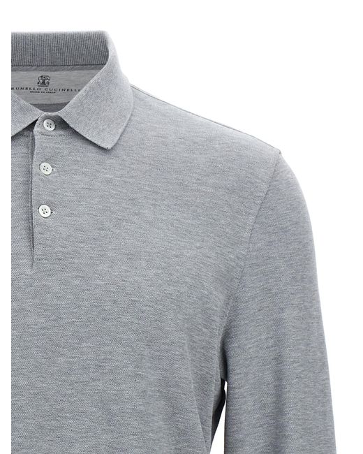 Brunello Cucinelli Gray Long Sleeved Buttoned Polo Shirt for men