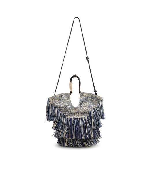 Zimmermann Blue Fringe-Trimmed Woven Tote Bag