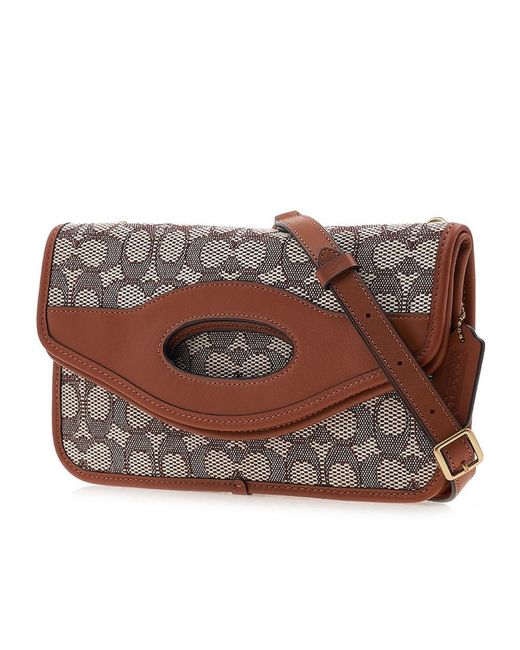 COACH Iconic Jacquard Pattern Folding Hollow Shoulder Bag in Brown | Lyst
