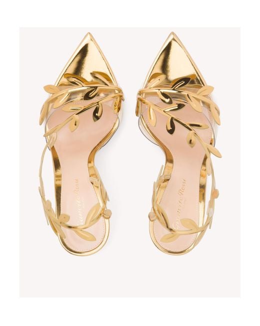 Gianvito Rossi Metallic Flavia Leaf Motif Pointed-Toe Sandals