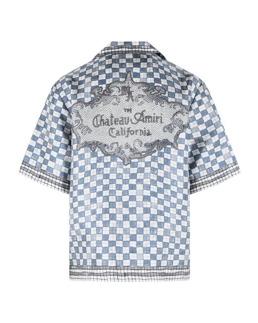 Amiri Blue 'Checkered' Light Silk Shirt for men