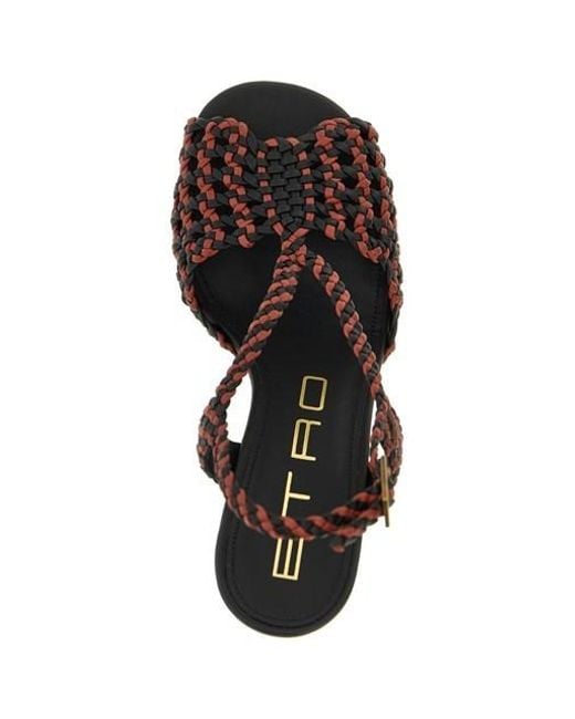 Etro Multicolor Braided Ankle-Strap Heeled Sandals
