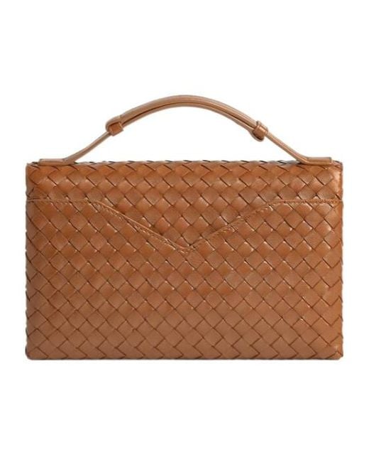 Bottega Veneta Brown Intrecciato Knot Lock Crossbody Bag