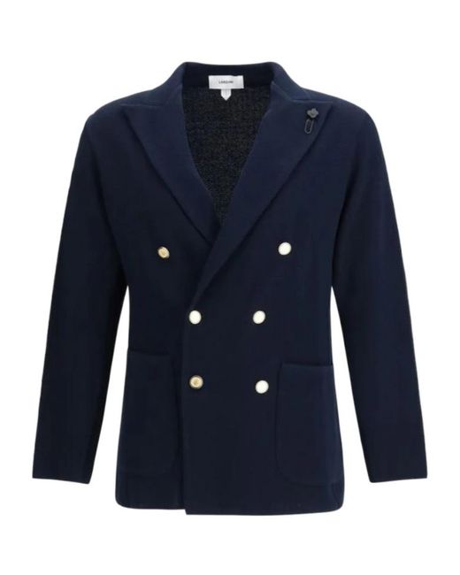 Lardini Blue Double-Breasted Long-Sleeved Blazer for men