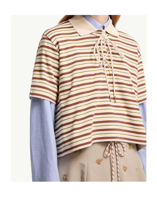 Moncler White Striped Polo Shirt