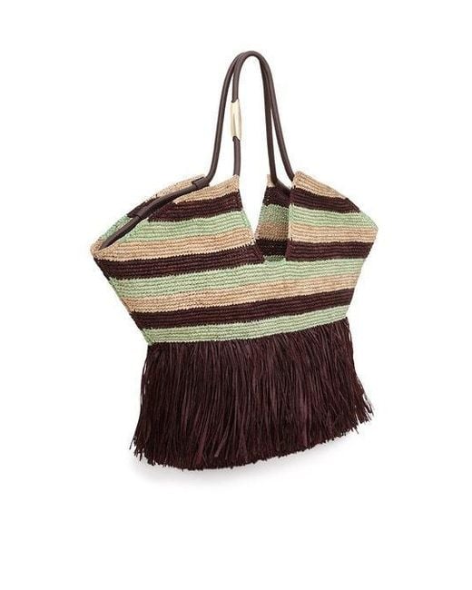 Zimmermann Brown Large Goldentime Striped Fringed Tote Bag