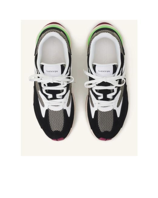 Lanvin Green Mesh-Panel Leather Sneakers