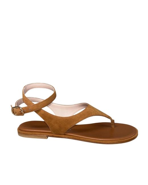 Stuart Weitzman Brown Buckle Flat Sandals