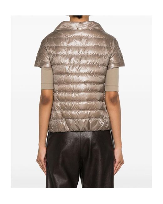 Herno Gray Quilted Short-Sleeved Down Jacket