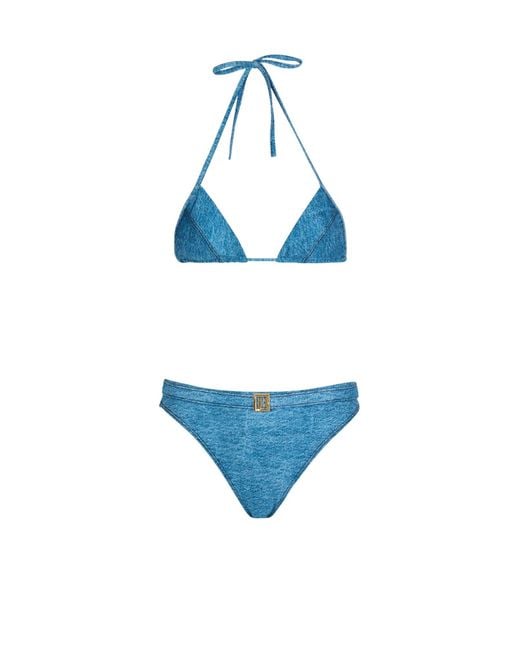 Balmain Blue Denim Two-Piece Swimsuit