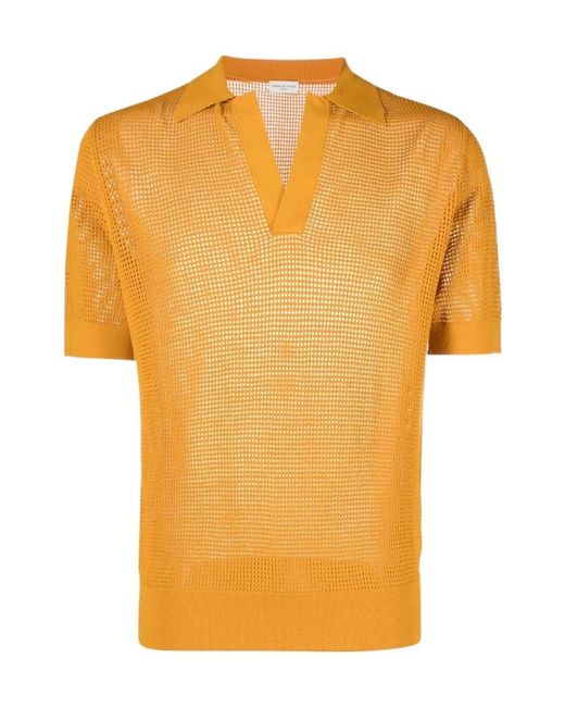 Dries Van Noten Orange Short-Sleeved Knitted Polo Shirt for men
