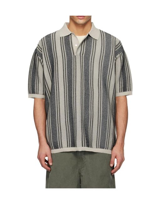 Nanamica Gray Stripe-Knit Polo Shirt for men