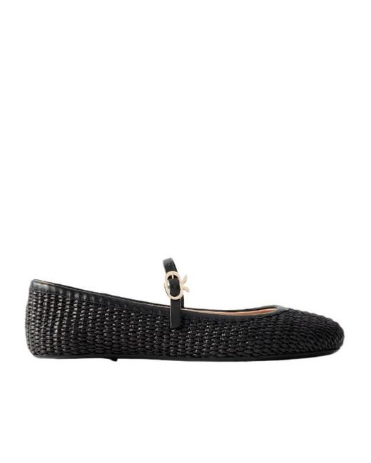 Gianvito Rossi Leather Trimmed Mary Jane Flatsts in Black | Lyst
