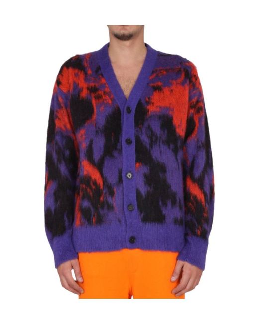 MSGM Blue Abstract Printed Long-Sleeved Cardigan for men