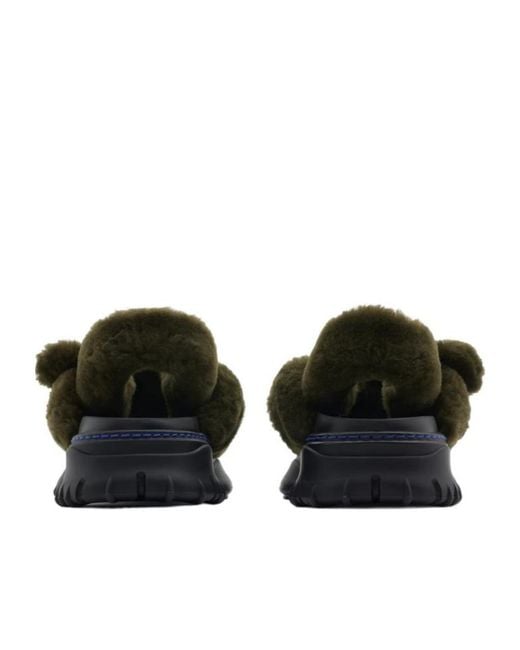Burberry Green Shearling Pebble Sandals