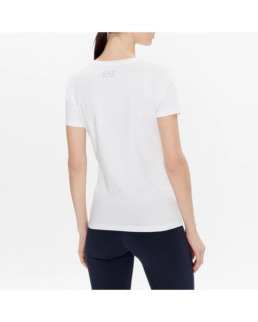 EA7 White Solid Cotton-Modal T-Shirt