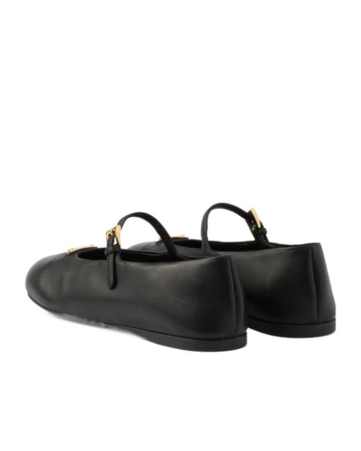 Prada Black Logo Detailed Round-Toe Ballerina Shoes