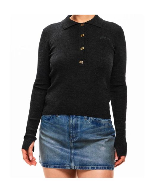 Ganni Black Polo Collar Knitwear