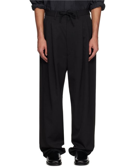 Lemaire Black Drawstring-Waistband Pleated Trousers for men