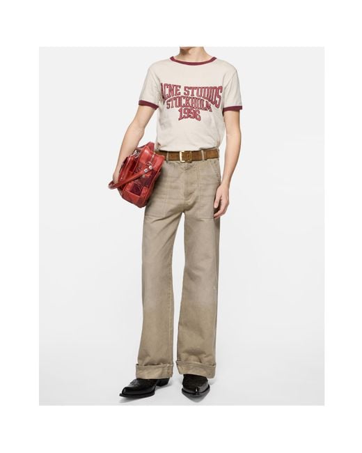 Acne Pink Logo-Print Ringer T-Shirt for men