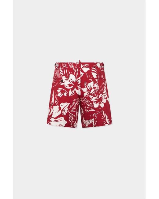 DSquared² Red Floral-Print Shorts for men