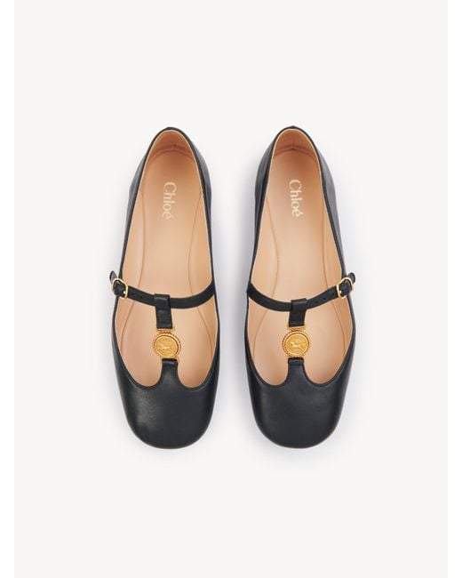 Chloé Black Logo-Medal Ballet Flats