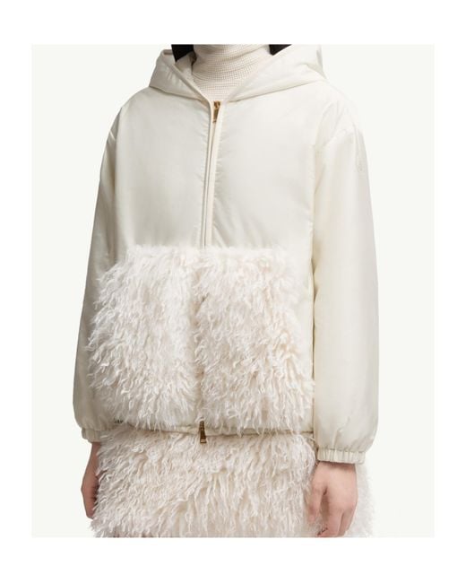 Moncler White Teddy-Trimmed Padded Zip-Up Hoodie
