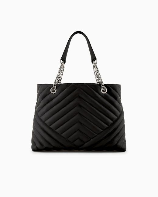 ARMANI EXCHANGE Black Matelassé-Effect Tote Bag