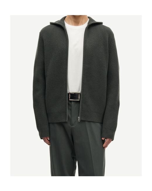 Samsøe & Samsøe Green Saisak Zip-Up Knitted Hoodie for men