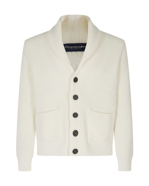 Drumohr White Long-Sleeve Single-Breasted Cardigan for men