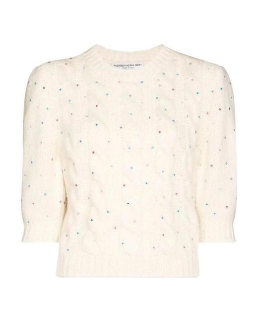 Alessandra Rich Natural Crystal-Embellished Short-Sleeve Jumper