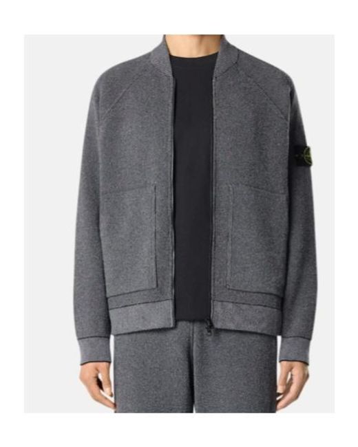 Stone Island Gray Logo Patch Zip-Up Jumper for men