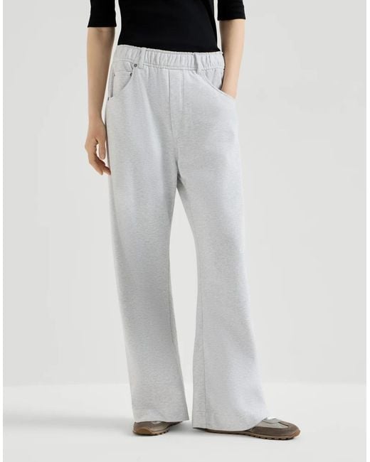 Brunello Cucinelli White Cotton Smooth French-Terry Trousers