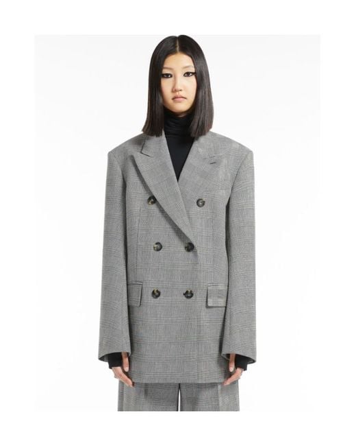 Sportmax Gray Double-Breasted Check Blazer
