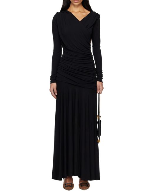 Ganni Black Ruched Long Dress