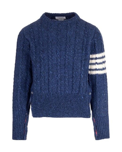 Thom Browne Blue Rwb Stripe Cable-Knit Crewneck Jumper for men
